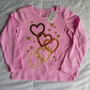 Girls Pink Long Sleeve Heart Valentines Day T-shirt 3T NWT